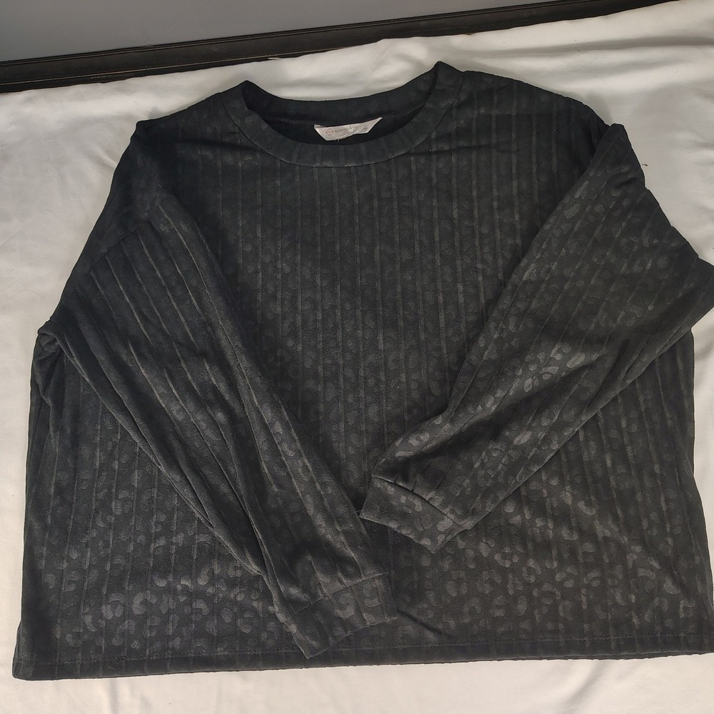 Nanette Lepore Play Womens Black Leopard Ribbed Long Sleeve Top Large Athleisure